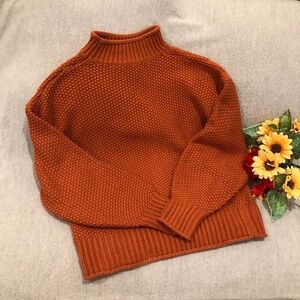 NWOT - Brick Red Multi-textured Oversize High-Neck Sweater